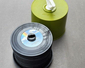 Vtg Retro 45 RPM Vinyl Records & Green Disk-Go-Case Lot Carrying Case