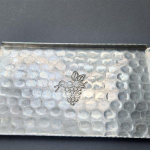 Vintage Buenilum Hammered Aluminum Serving Tray W/ Handles Grapes Design