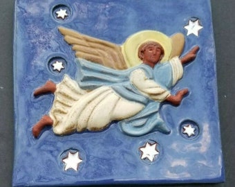 Angel Wall Art signed Black Jesus Ceramic Tile Handmade