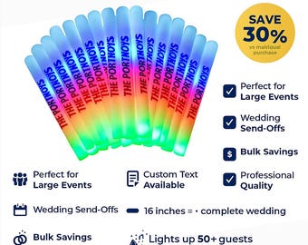 Customizable LED Foam Glow Sticks - 16&quot; Party Favors - Bulk 50 Pack