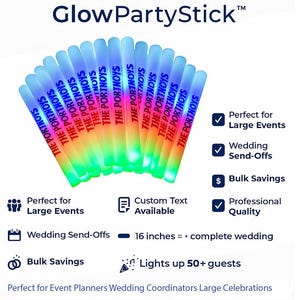 GlowPartyStick™ LED Foam Glow Sticks – Customizable 16&quot; Party Favors for Large Events, Weddings, Concerts, Parties, Giveaways, Quinceaneras