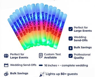 Customizable LED Foam Glow Sticks: 16" Party Favors
