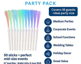 Enchanted Glow Wands  - 50 Pack CUSTOMIZABLE LED Fiber Optic Light Sticks for Weddings, Parties & Celebrations - Safe Sparkler Alternative