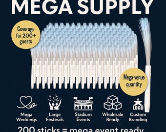 Enchanted Glow Wands  - 200 Pack CUSTOMIZABLE LED Fiber Optic Light Sticks for Weddings, Parties & Celebrations - Safe Sparkler Alternative