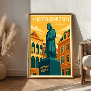 s-Hertogenbosch Poster Jheronimus Bosch Beeld – Retro Stijl Wanddecoratie, Kunstprint Nederland Stadsposter, Perfect cadeau voor liefhebbers