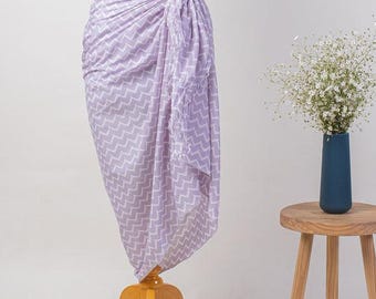 Handmade Lavender Cotton Sarong: Boho Beach Wrap - Hand Block Printed