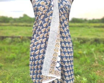 Hand Block Print Cotton Sarong: Boho Beach Cover-Up, Travel Shawl