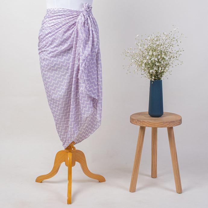 Handmade Lavender Cotton Sarong: Boho Beach Wrap - Hand Block Printed