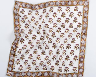 Hand Block Print Cotton Bandana: Floral Boho Head Scarf