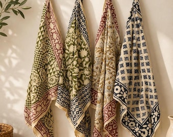 Organic Cotton Bandana Scarf Set - Hand Block Print Paisley Design