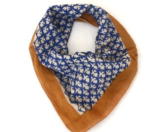 Pañuelo bandana de algodón estampado a mano – Pañuelo boho con elefante azul