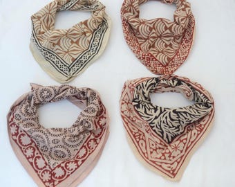 Blockbedrucktes Baumwoll Bandana Set: Boho Schal im rustikalen Western Stil