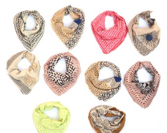 Organic Cotton Bandana Set: Paisley Print, Natural Dye Scarf
