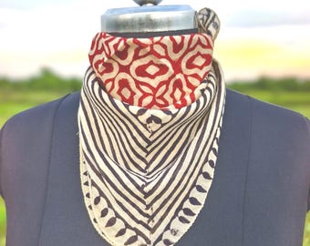 Handmade Batik Cotton Bandana: Boho Geometric Head Scarf