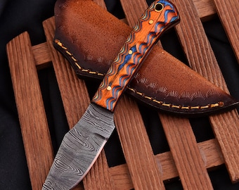 Handmade Damascus Steel Skinner Knife + Free Mini Keychain Knife