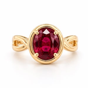 Robijnrode ring, ovale robijnrode gouden band, juli geboortesteensieraden, echte robijnrode oneindigheidsring, gouden edelsteenring voor vrouwen, minimalistische ring