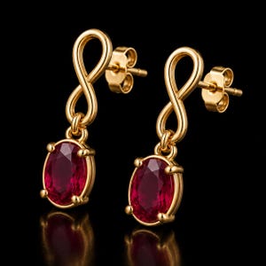 Natural Ruby Drop Earrings, 18K Gold Vermeil Dangle Earrings, July Birthstone, Handmade Jewelry, Gemstone Oval Charm Earrings, Gift for Her