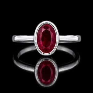 Ruby Bezel Ring, 925 Sterling Silver Ring, Oval Ruby Gemstone Jewelry, Minimalist Red Ring for Women, July Birthstone, Dainty Stackable Ring