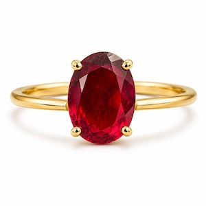 Rubinring, 18k guld vermeil, juli födelsesten, naturlig rubin stapelbar ring, läcker röd ädelsten, minimalistiska handgjorda smycken, present till henne