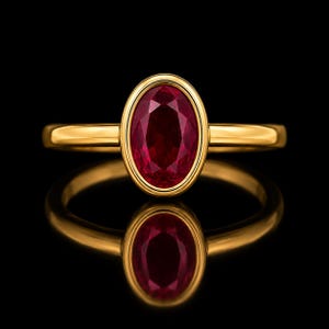 Ruby bezel ring, 18k gouden ovale robijn ring, juli geboortesteen sieraden, solitaire ring rode edelsteen, minimalistische gouden ring, cadeau voor haar