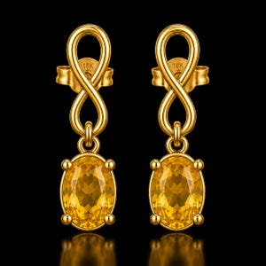 Boucles d'oreilles pendantes en saphir jaune, plaqué or 18 carats, bijoux faits main, saphir ovale facetté, cadeau pour elle