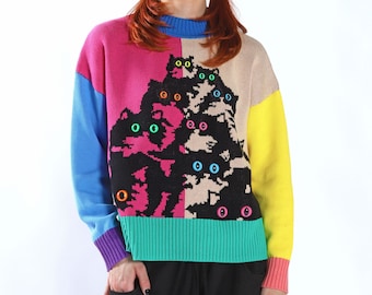 Rainbow Color Block Kitty Sweater