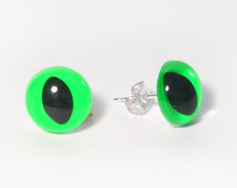 Neon Green Kitty Eye Earrings