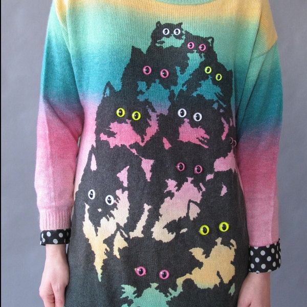 Oversize Sunset Kitty Sweater M