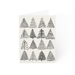 Cartões de felicitações rústicos para árvores, cartões de Natal em preto e branco, papelaria minimalista para o Natal, conjunto com 10, 30 e 50, decorações para árvores