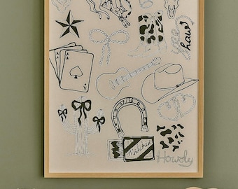 Cowgirl Line Art Print, Western Decor (8.5x11 in.)