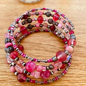 Power Packed Pink Gemstone Beaded Wrap Bracelet