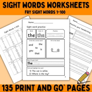 Mots à la première centaine de mots, cartable d'apprentissage, livre à imprimer, feuilles de calcul, Phonics, maternelle, préscolaire, cours à la maison