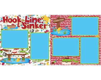 Hook, Line & Sinker Collection Let's Go Fishing (2) - 12 x 12 Premade, Printed Scrapbook Pages by SSC Designs