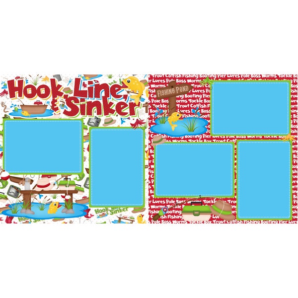 Hook, Line & Sinker Collection Let's Go Fishing (2) - 12 x 12 Premade, Printed Scrapbook Pages by SSC Designs