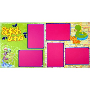 Waterpark Splash Zone Lazy River Pre-Made, Hand-Embellished 2- 12 x 12 Scrapbook Page Layouts by SSC Designs