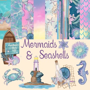 Gaynor Carradice&#39;s Mermaids  Seashells Collection 12 x 12 Scrapbook Paper & Ephemera Kit by SSC Designs