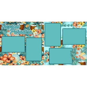 Tropical Paradise Coconuts (2) - 12 x 12 Premade, Printed Scrapbook Pages by SSC Designs