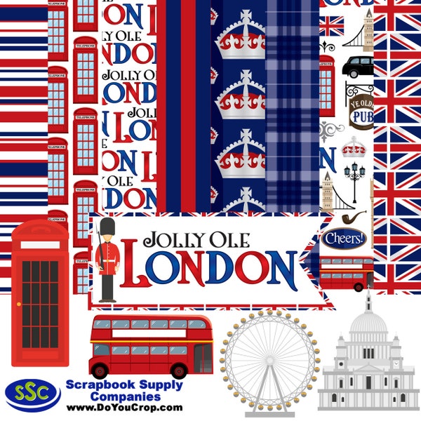 MNineDesign's Jolly Ole London 12 x 12 Scrapbook Paper & Embellishment Kit by SSC Designs