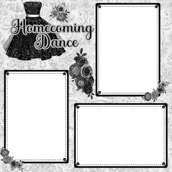 Any Year, Custom Colors, Homecoming Scrapbook Pages, Memory Scrap Book,  12x12 Premade Set, 2-page Layout, Home Coming Dance Page Set, Court 