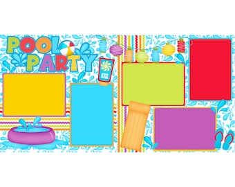 Pool Party Collection Splash Time (2) - 12 x 12 Premade, Printed Scrapbook Pages by SSC Designs
