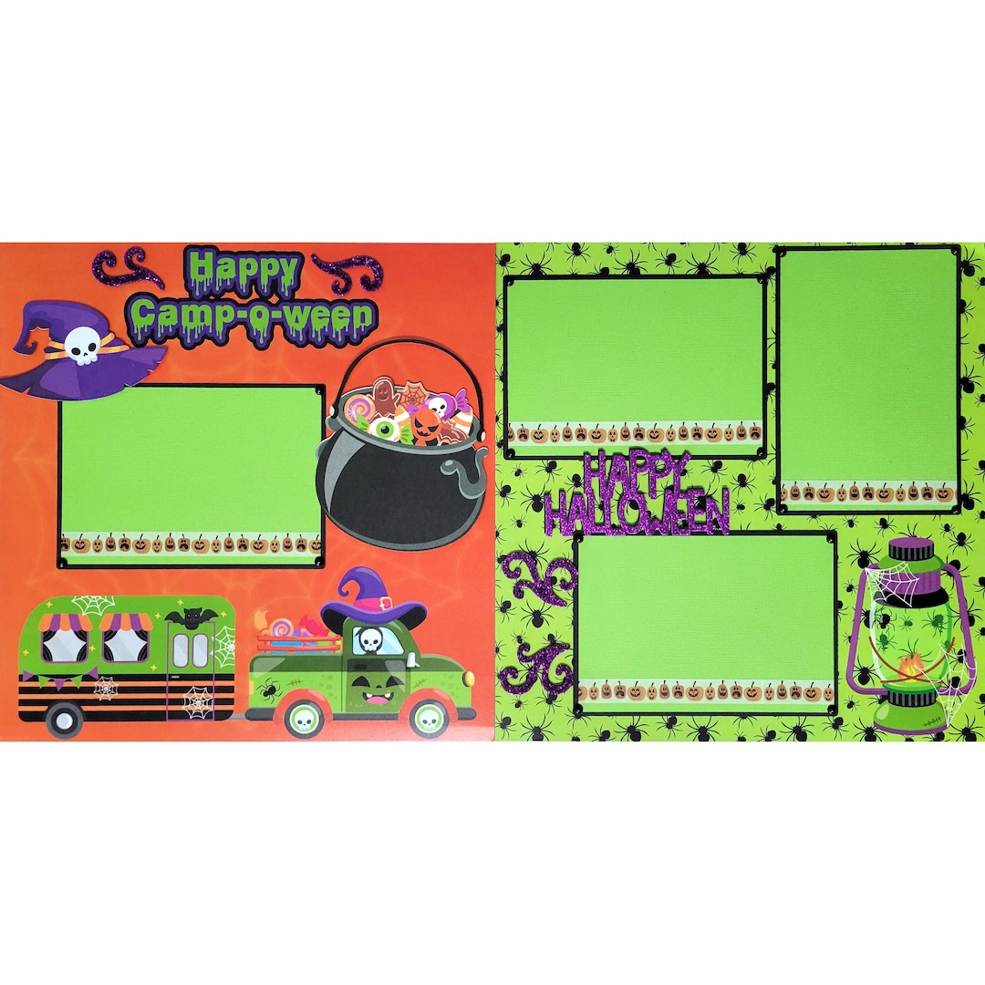 Happy Campoween 2 12 X 12 Premade, Handembellished Scrapbook Pages