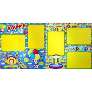 Bounce House Party Premade, Hand- Embellished 2 - 12 x 12 Scrapbook Page Layout by SSC Designs