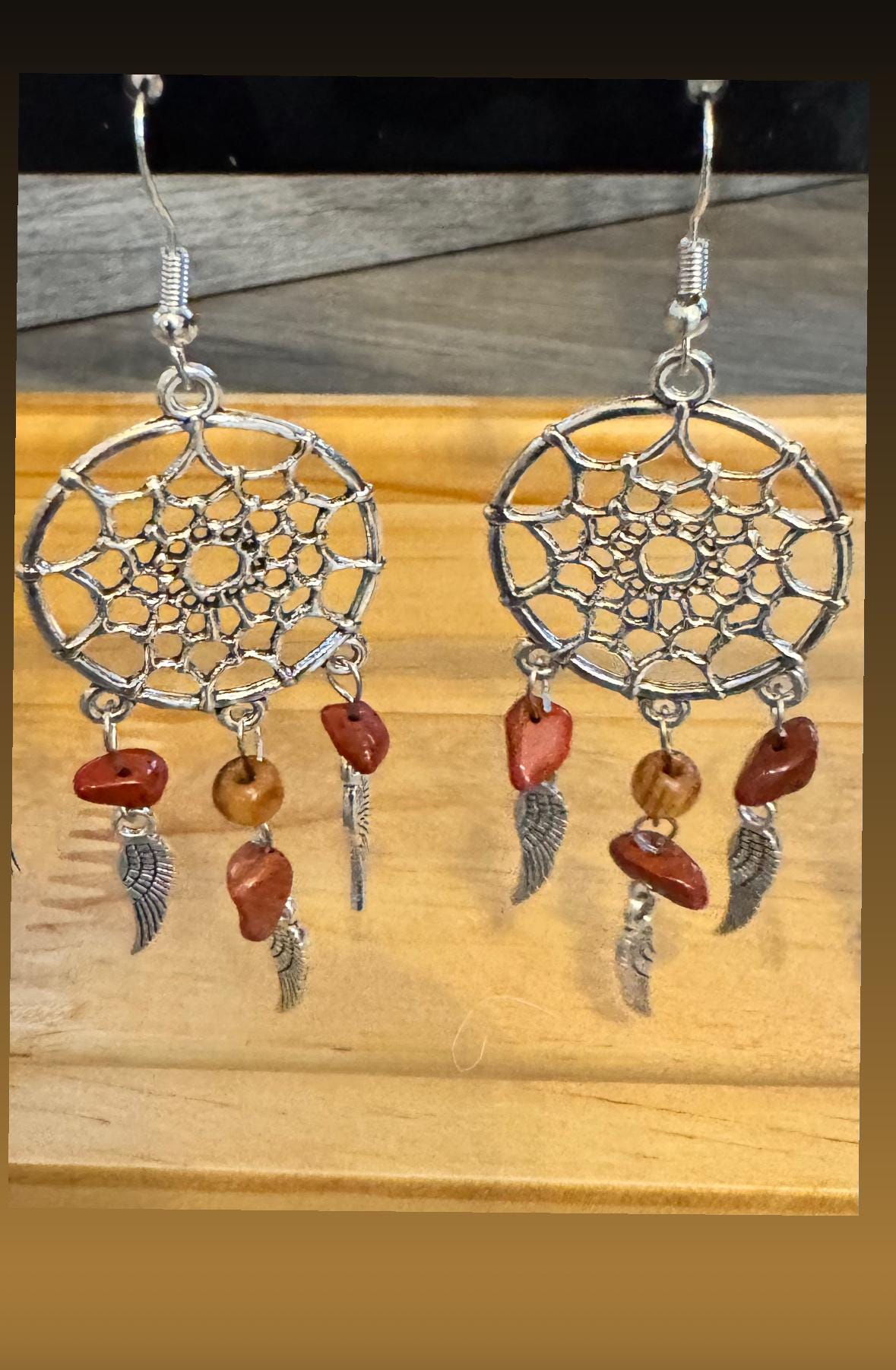 Red Gem Dream Catcher Dangle Earrings