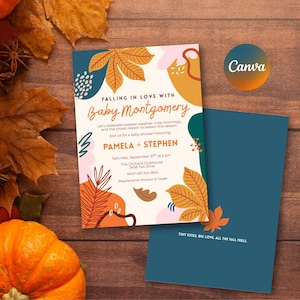 Abstrakt höstinbjudan till babyshower • Redigerbar Canvas-mall (digital nedladdning)