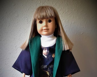 Wizard Inspired School robe Black and Green Fits 18 inch Dolls Including American Girl and Our Generation