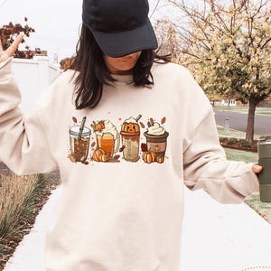 Fall Coffee Sweatshirt,Pumpkin Spice Latte Shirt,Thanksgiving Hoodie,Iced Coffee Lover Gift,Halloween Coffee Shirt,Spooky Season Drink Shirt