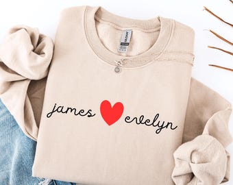 Sudadera personalizada para parejas, nombres personalizados en forma de corazón, sudadera con capucha a juego para San Valentín