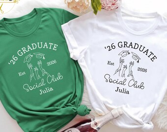 Camiseta personalizada para graduados de 2026 del club social, camiseta personalizada con nombre y año escolar, regalos de graduación universitaria