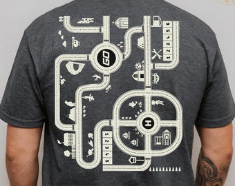 Camiseta "Carrera de coches en la espalda de papá", Regalo de cumpleaños para papá de un niño pequeño, Regalo de hijo, Camiseta del Día del Padre, Tapete de carreras para jugar, Camiseta para papá de un niño pequeño