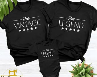 Three Generations Family T-shirts, Vintage Legend Legacy Matching Tees